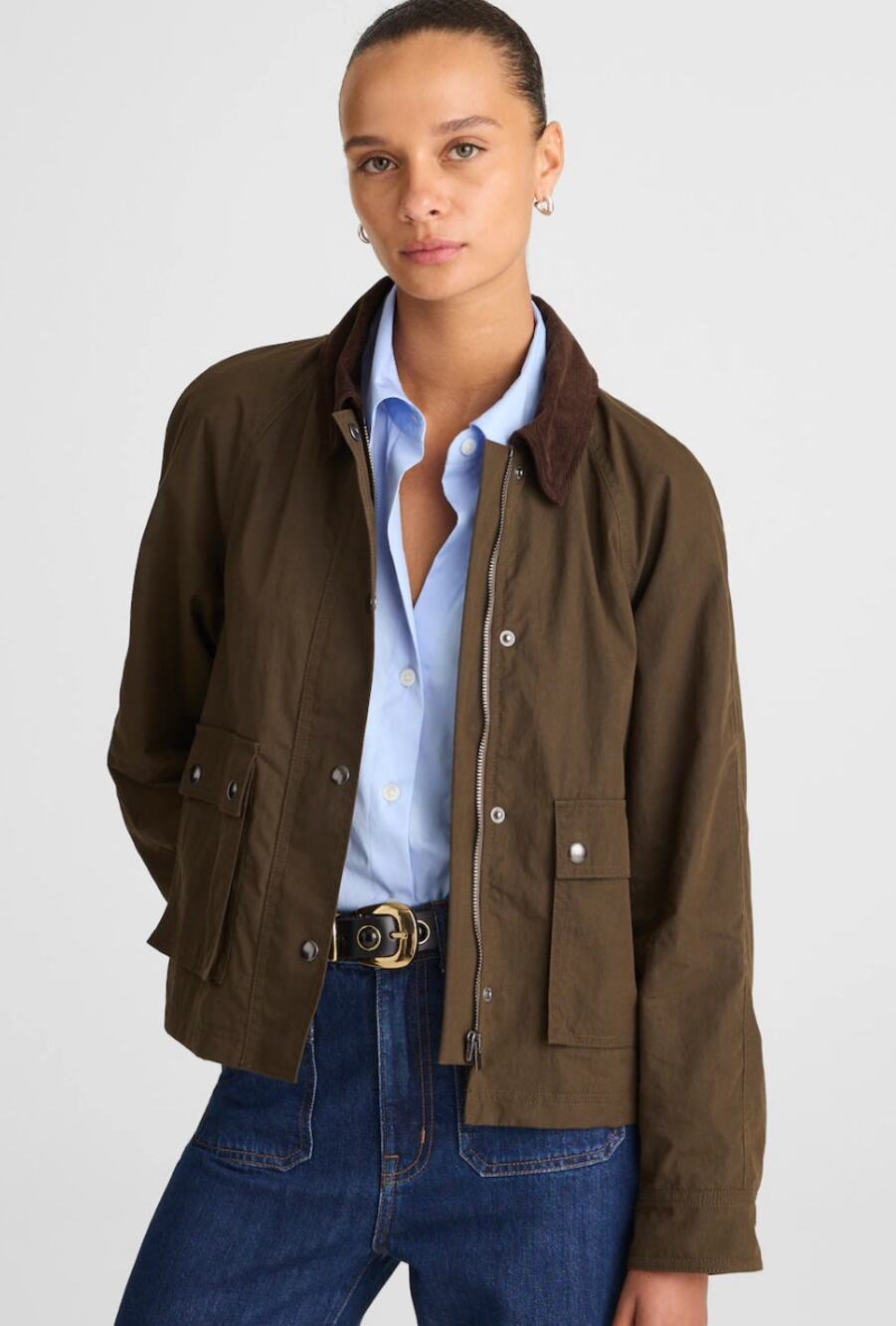 Madewell | NWT Waxed Zip Front Jacket in Trench Green | Sz XL